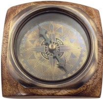 Compass on wooden base