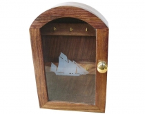 Skrinka na kľúče, sklo s plachetnicou, drevo 25x16x6cm