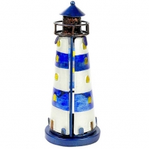 Leuchtturm-Teelichthalter aus Buntglas Blau