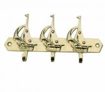 Hanger - sailboat 3 hooks brass