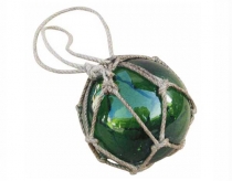 Fishermen's glass ball in net, green 7,5 cm