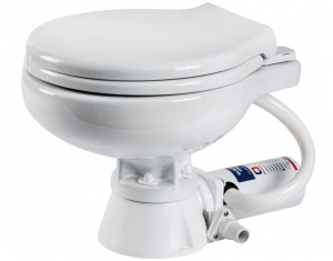 Elektrická toaleta s bílým plastovým sedátkem